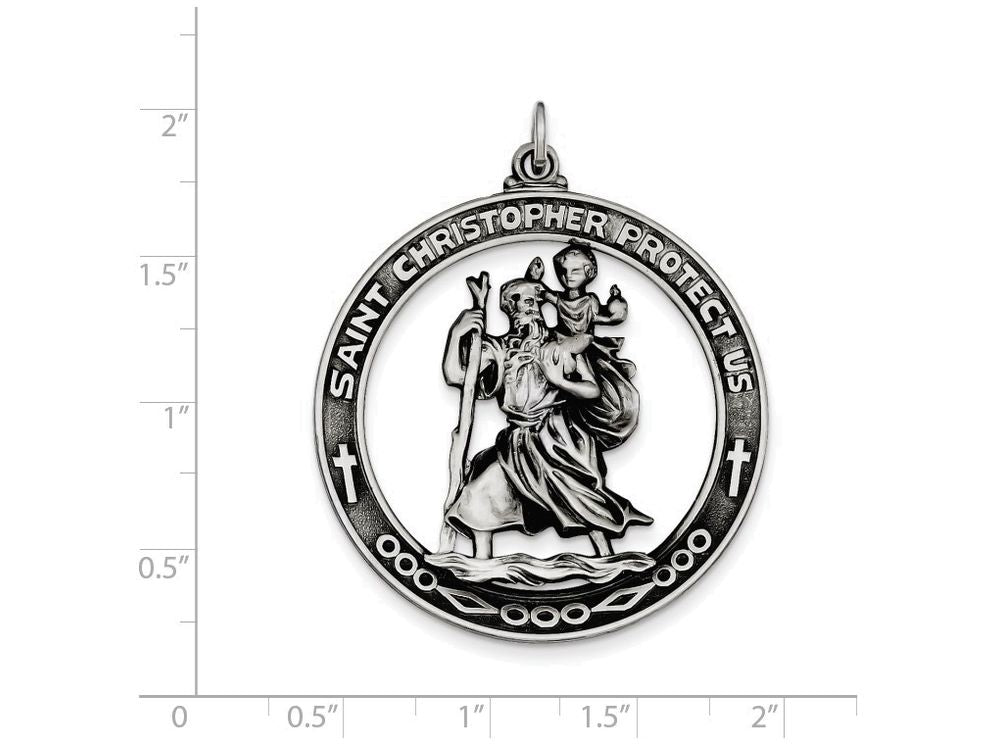 FJC Finejewelers Sterling Silver Antiqued Saint Christopher Medal Pendant Necklace - Chain Included