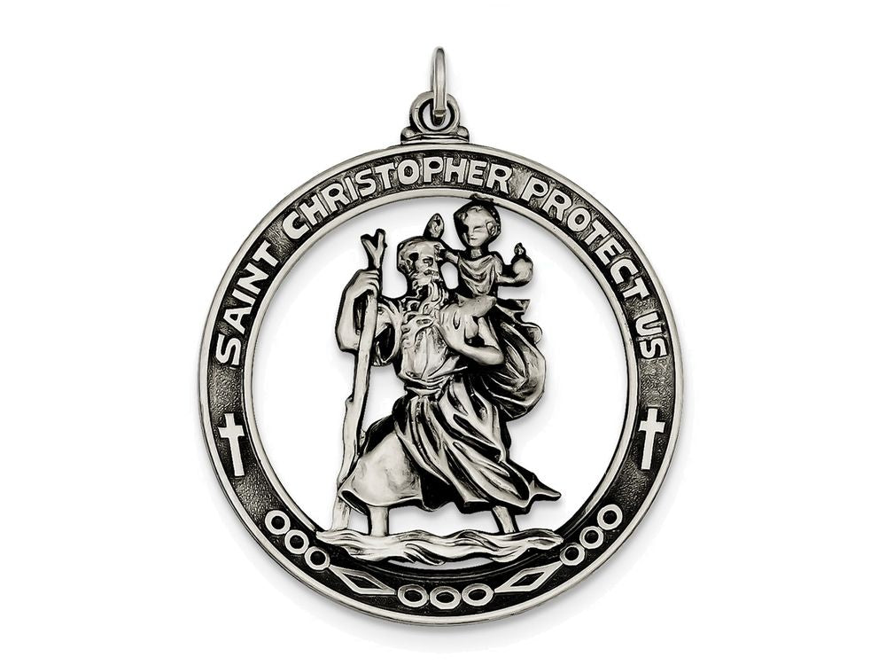 FJC Finejewelers Sterling Silver Antiqued Saint Christopher Medal Pendant Necklace - Chain Included