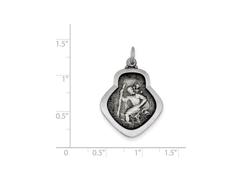 FJC Finejewelers Sterling Silver Antiqued Saint Christopher Medal Pendant Necklace - Chain Included