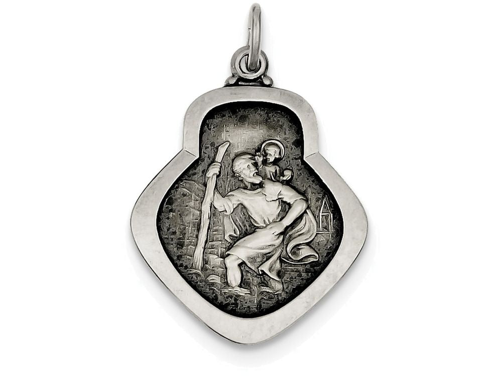 FJC Finejewelers Sterling Silver Antiqued Saint Christopher Medal Pendant Necklace - Chain Included