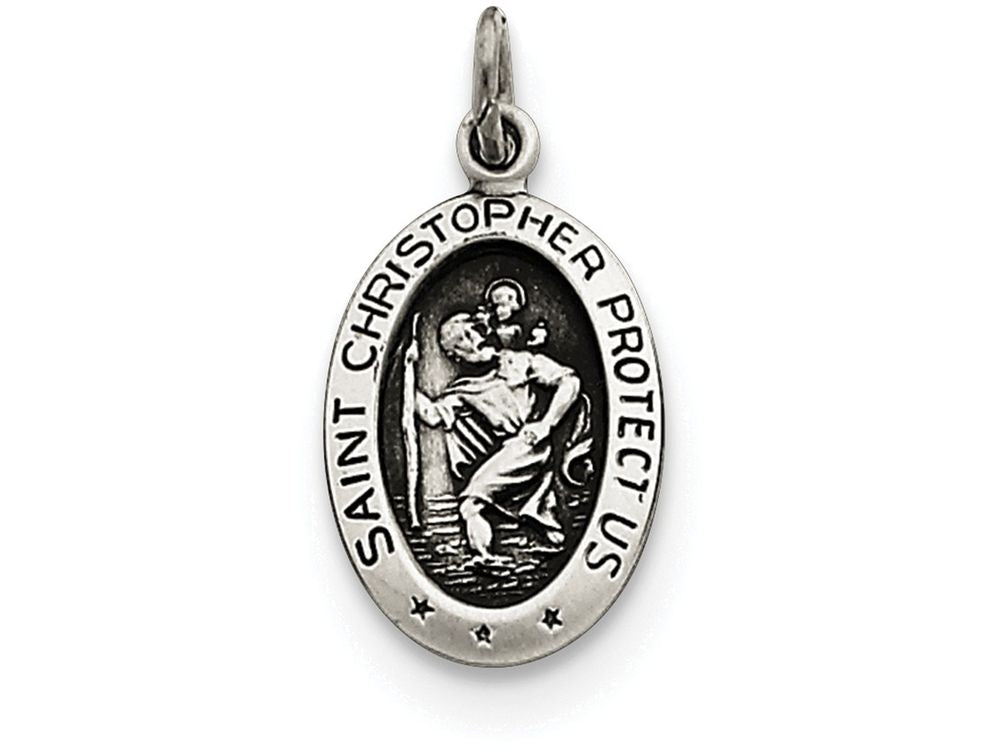 FJC Finejewelers Sterling Silver Antiqued Saint Christopher Medal Pendant Necklace - Chain Included
