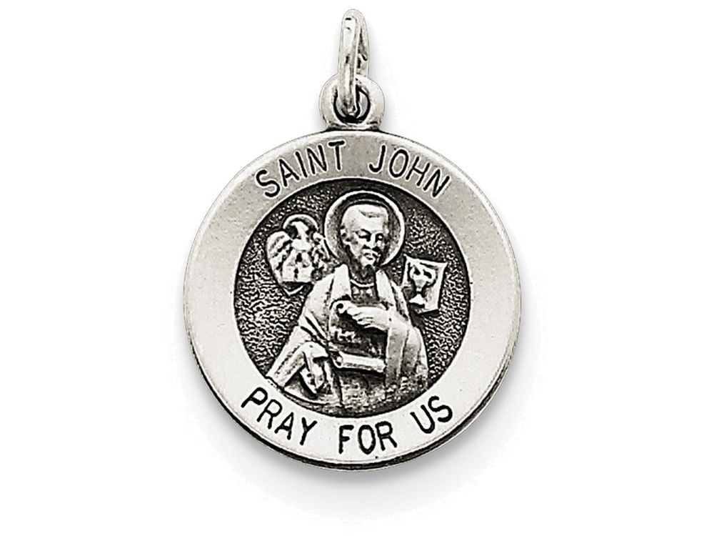 FJC Finejewelers Sterling Silver Antiqued Saint John Medal Pendant Necklace - Chain Included