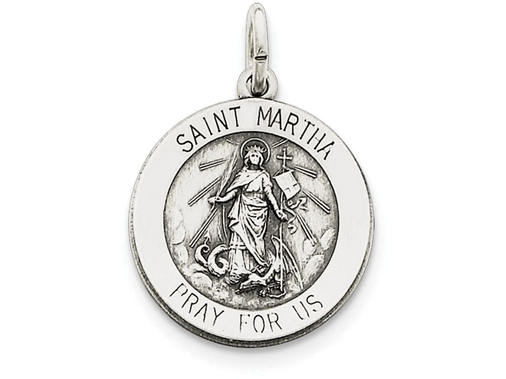FJC Finejewelers Sterling Silver Antiqued Saint Martha Medal Pendant Necklace - Chain Included