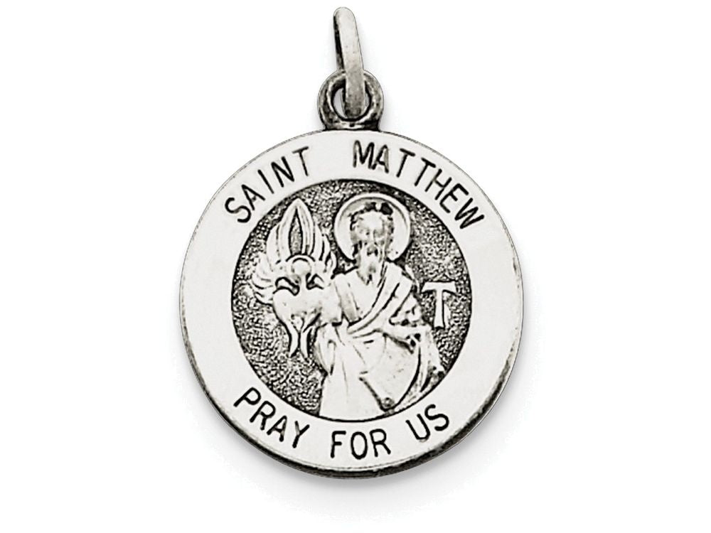 FJC Finejewelers Sterling Silver Antiqued Saint Matthew Medal Pendant Necklace - Chain Included