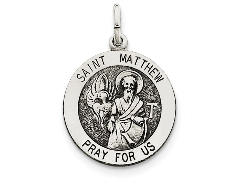 FJC Finejewelers Sterling Silver Antiqued Saint Matthew Medal Pendant Necklace - Chain Included