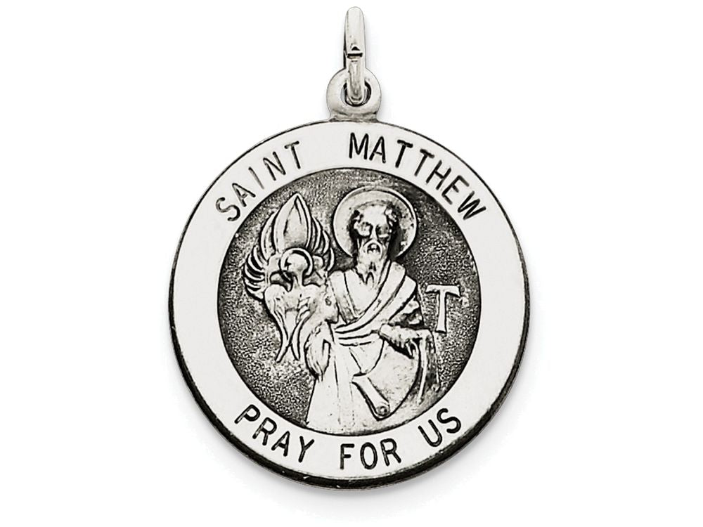 FJC Finejewelers Sterling Silver Antiqued Saint Matthew Medal Pendant Necklace - Chain Included