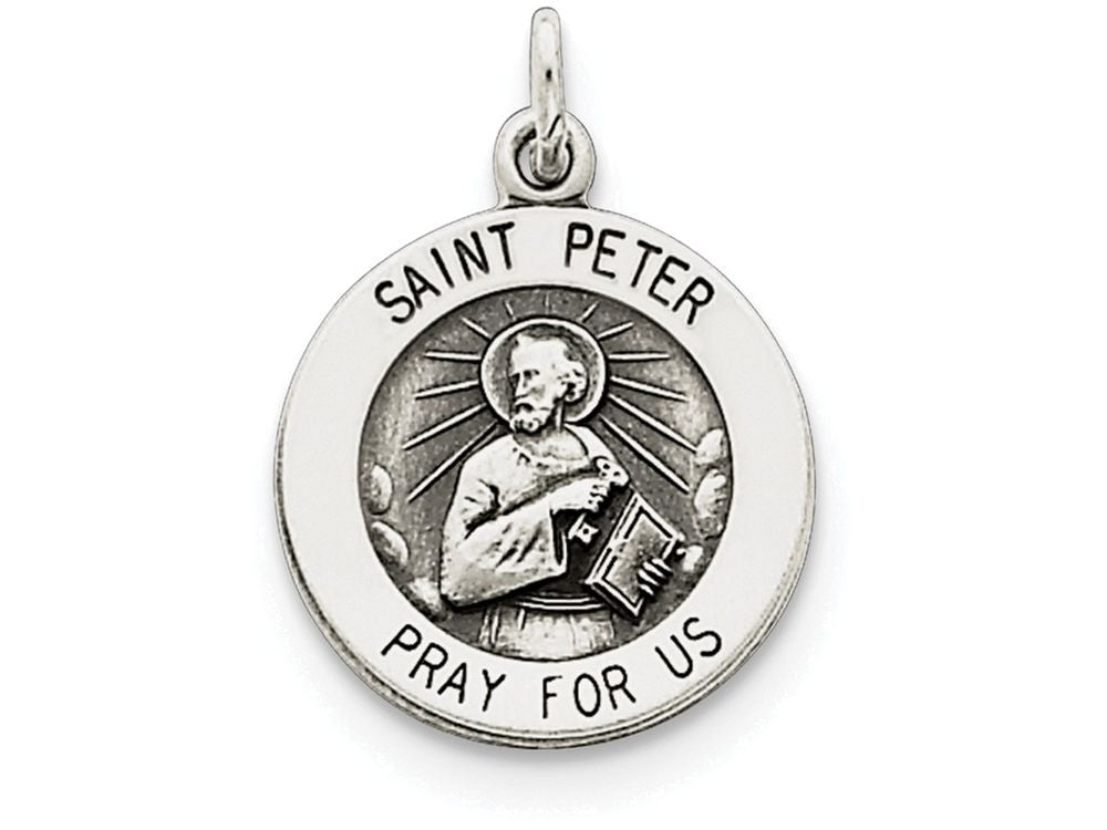 FJC Finejewelers Sterling Silver Antiqued Saint Peter Medal Pendant Necklace - Chain Included