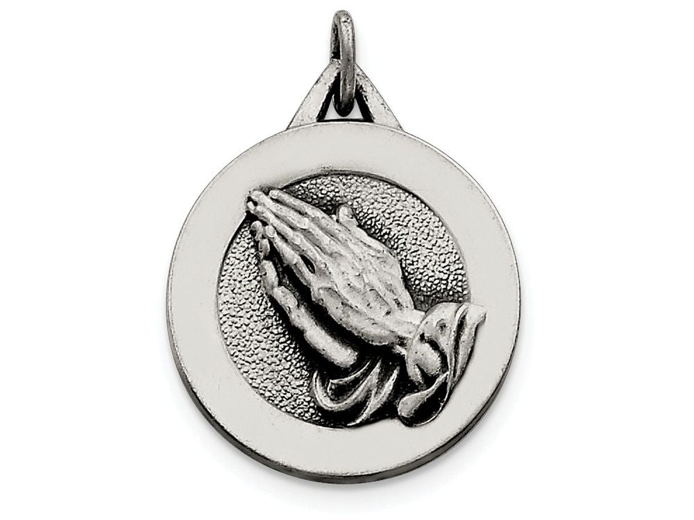 FJC Finejewelers Sterling Silver Antiqued Praying Hands Pendant Necklace - Chain Included