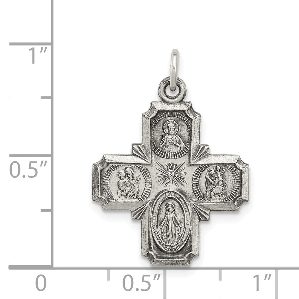 FJC Finejewelers Sterling Silver Antiqued 4-way Medal Pendant Necklace - Chain Included