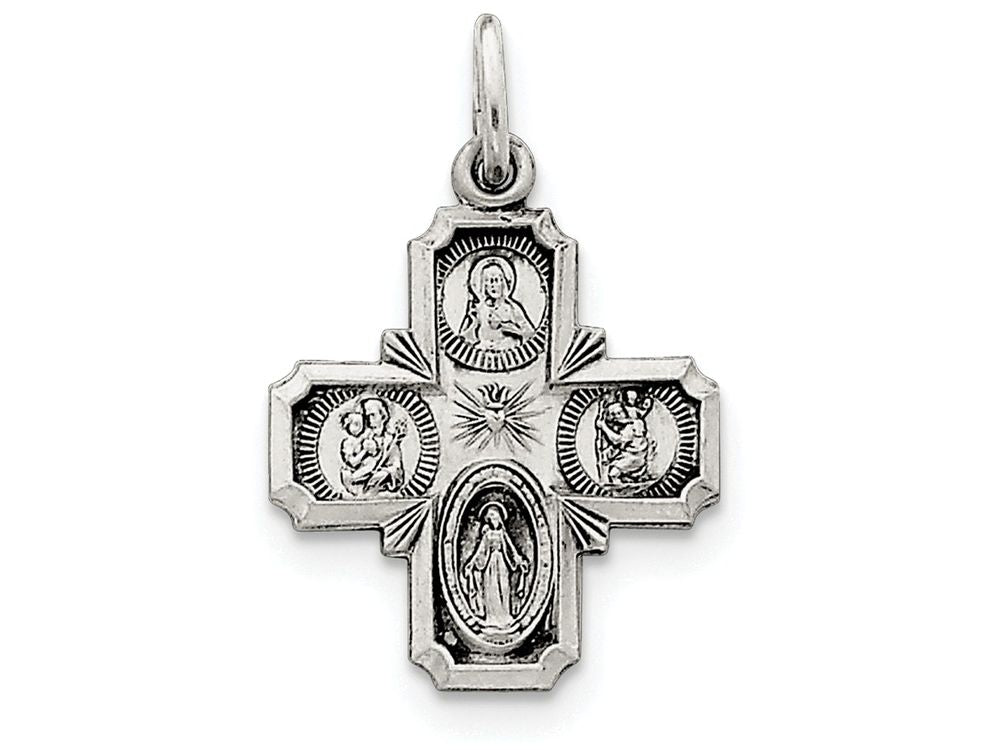 FJC Finejewelers Sterling Silver Antiqued 4-way Medal Pendant Necklace - Chain Included