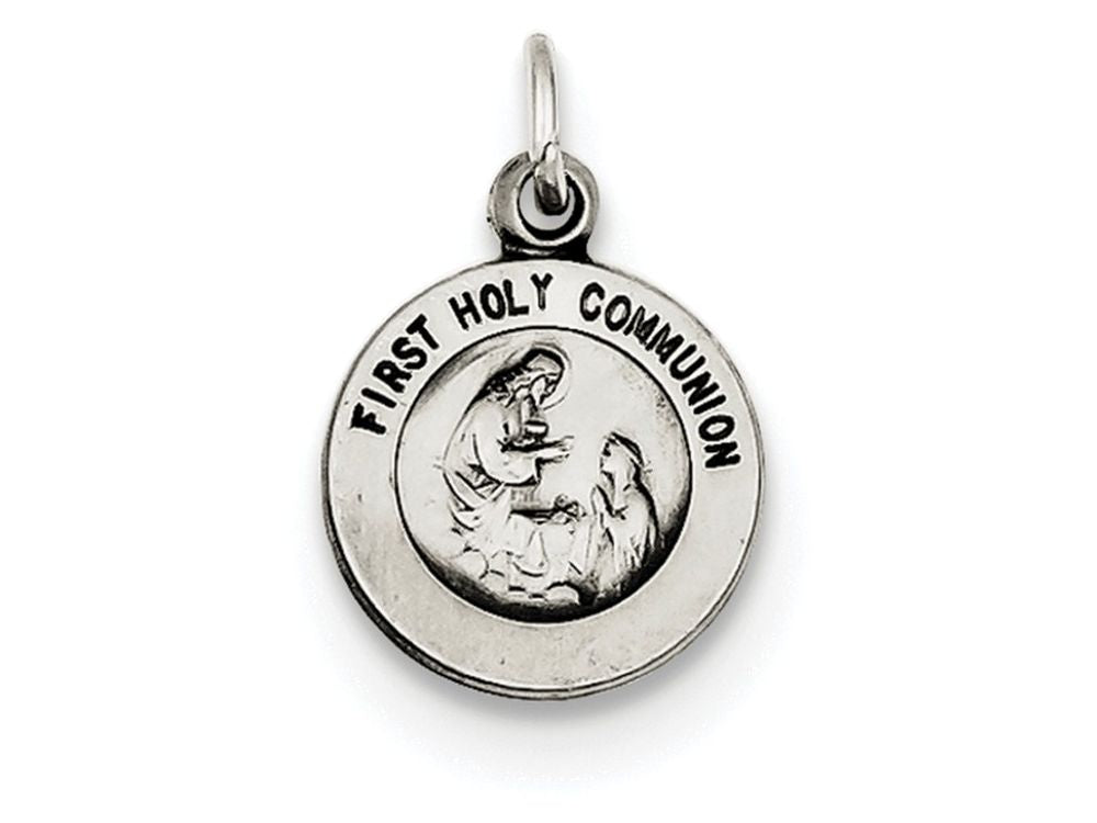 FJC Finejewelers Sterling Silver Antiqued First Holy Communion Medal Pendant Necklace - Chain Included