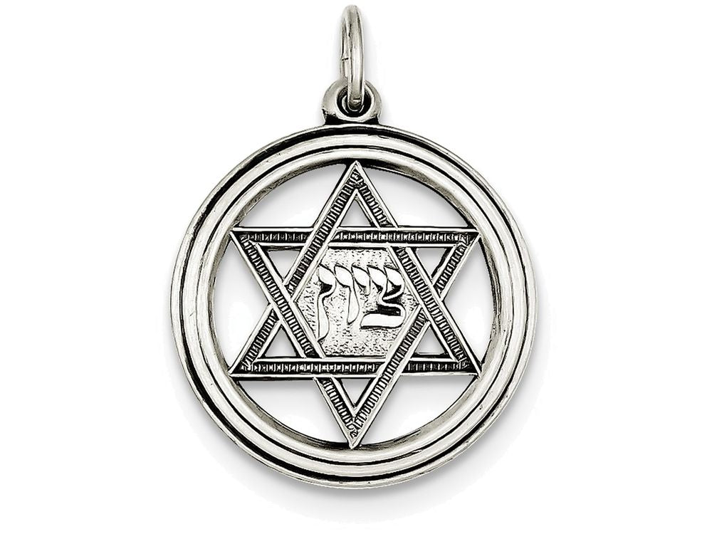 FJC Finejewelers Sterling Silver Antiqued Star Of David Disc Charm