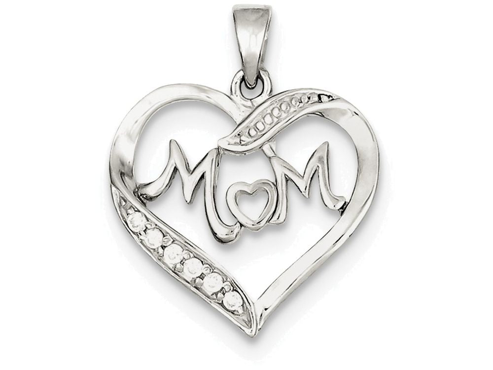 FJC Finejewelers Sterling Silver Mom Cubic Zirconia Heart Pendant Necklace - Chain Included