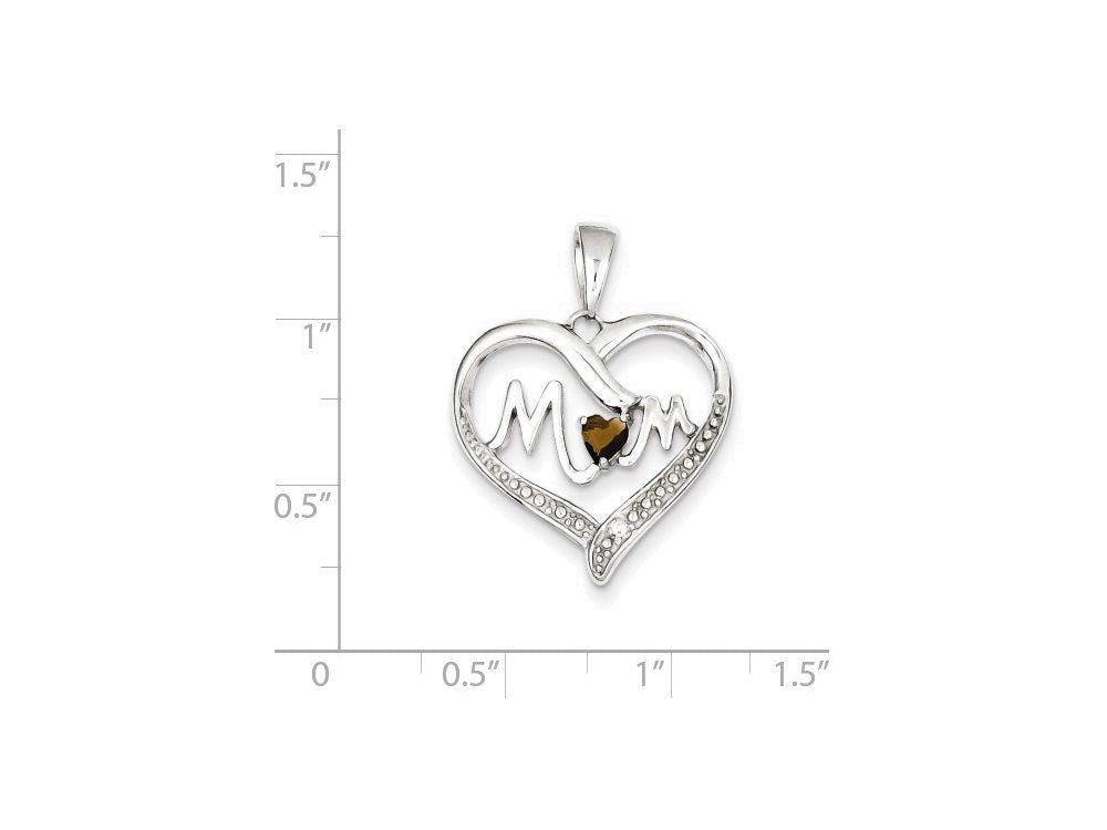 FJC Finejewelers Sterling Silver Smokey Cubic Zirconia Mom Heart Pendant Necklace - Chain Included