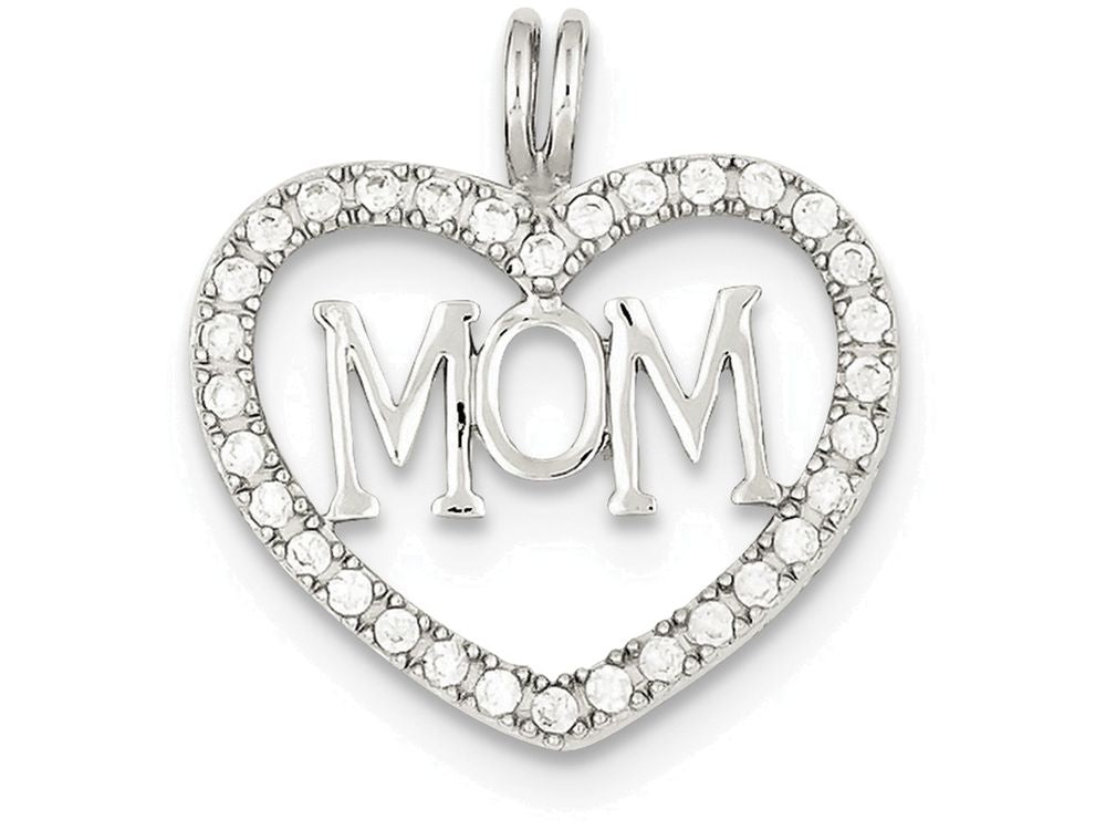 FJC Finejewelers Sterling Silver Cubic Zirconia Heart Mom Pendant Necklace - Chain Included
