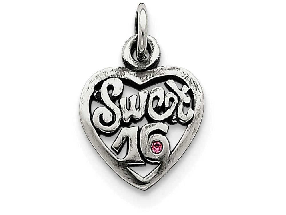 FJC Finejewelers Sterling Silver Antiqued Sweet 16 Heart Charm