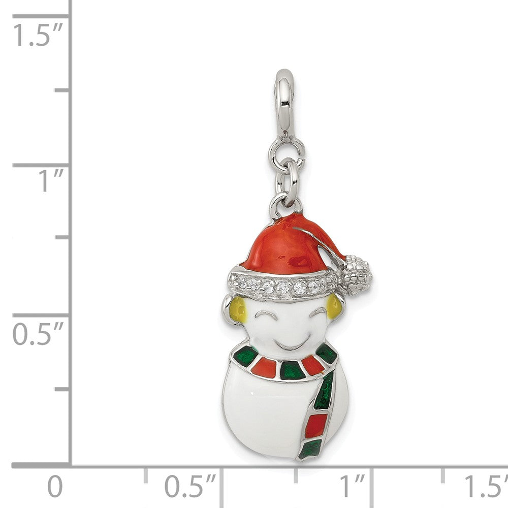 FJC Finejewelers Sterling Silver Cubic Zirconia and Enameled Snowman Charm