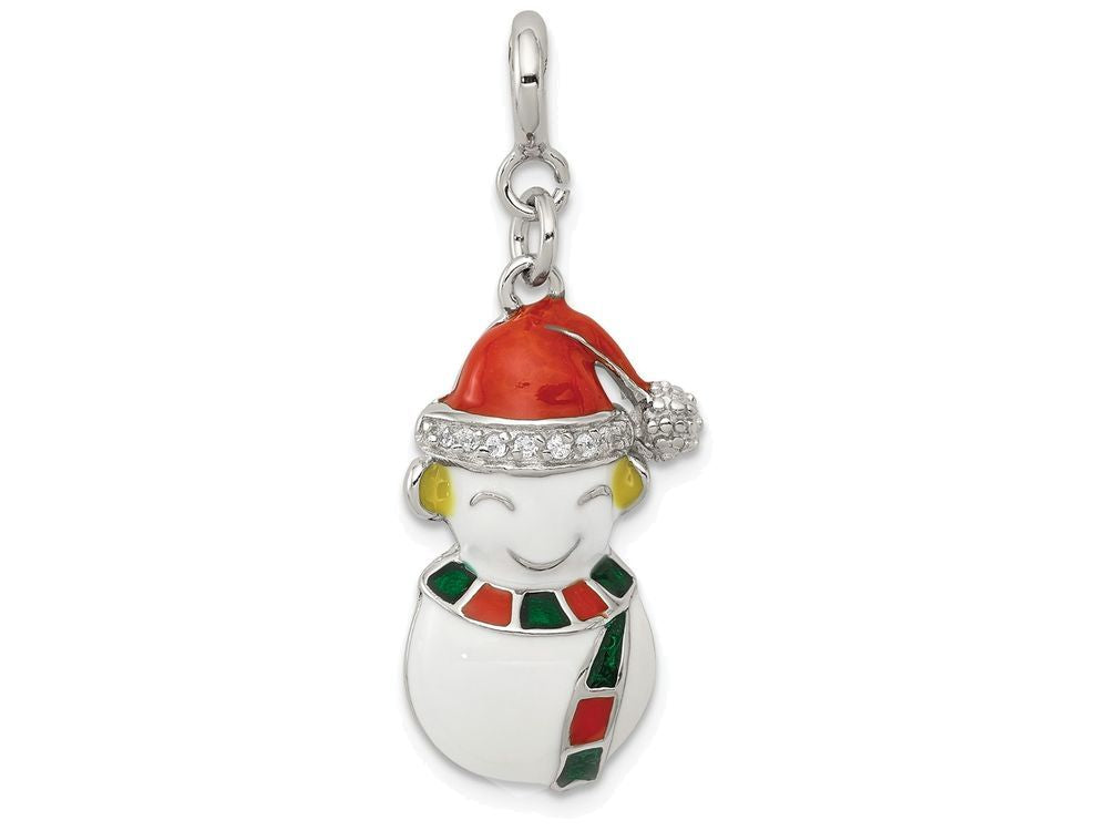 FJC Finejewelers Sterling Silver Cubic Zirconia and Enameled Snowman Charm