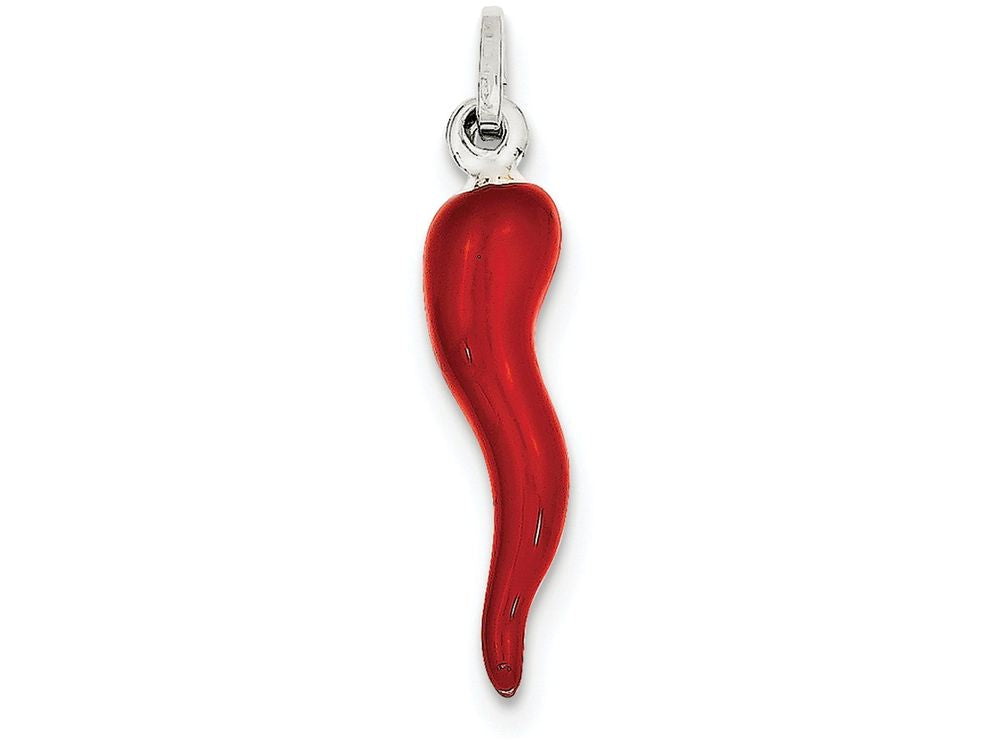 FJC Finejewelers Sterling Silver Red Enamel Italian Horn Pendant Necklace - Chain Included