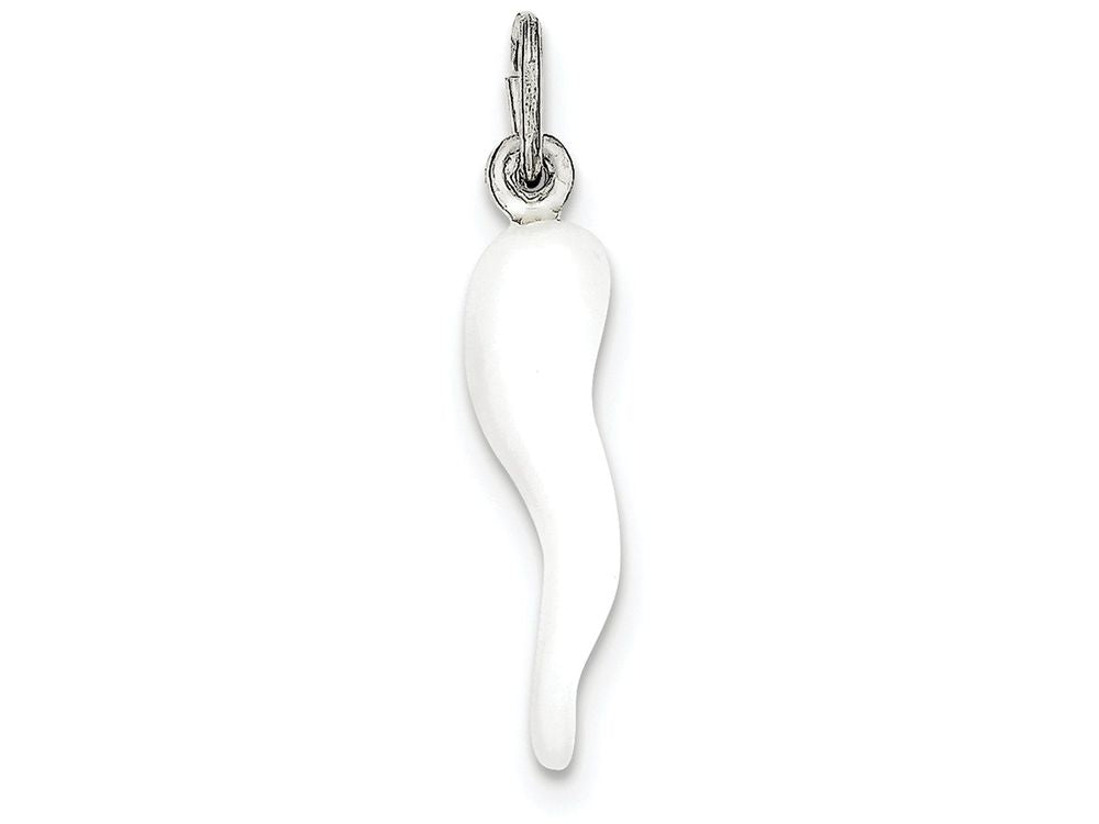 FJC Finejewelers Sterling Silver White Enamel Italian Horn Pendant Necklace - Chain Included
