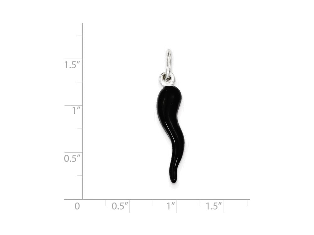 FJC Finejewelers Sterling Silver Black Enamel Italian Horn Pendant Necklace - Chain Included