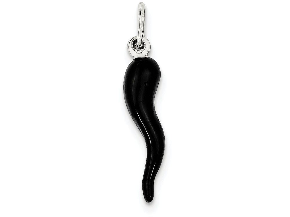FJC Finejewelers Sterling Silver Black Enamel Italian Horn Pendant Necklace - Chain Included