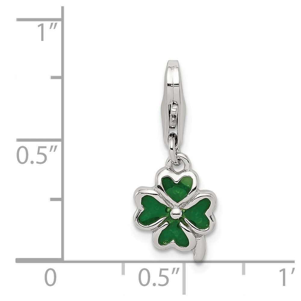 FJC Finejewelers Sterling Silver Green Enameled Four Leaf Clover Charm