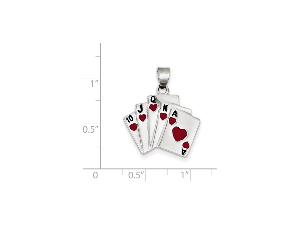 FJC Finejewelers Sterling Silver Enamel Royal Flush Pendant Necklace - Chain Included