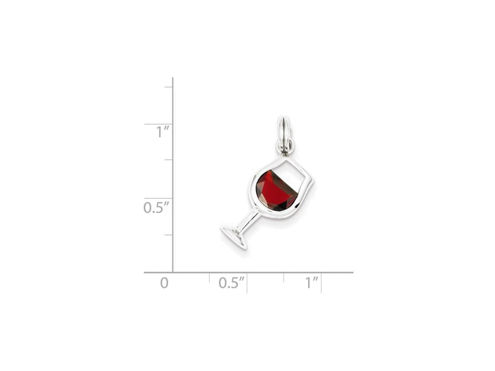 FJC Finejewelers Sterling Silver Red Cubic Zirconia Wine Glass Charm