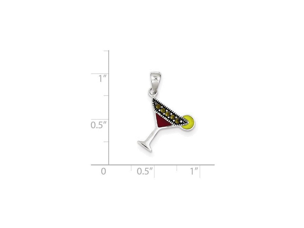 FJC Finejewelers Sterling Silver Red and Green Enameled Martini Pendant Necklace - Chain Included