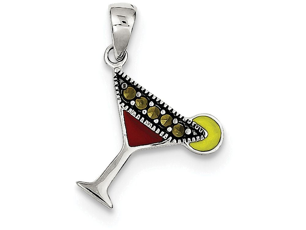 FJC Finejewelers Sterling Silver Red and Green Enameled Martini Pendant Necklace - Chain Included