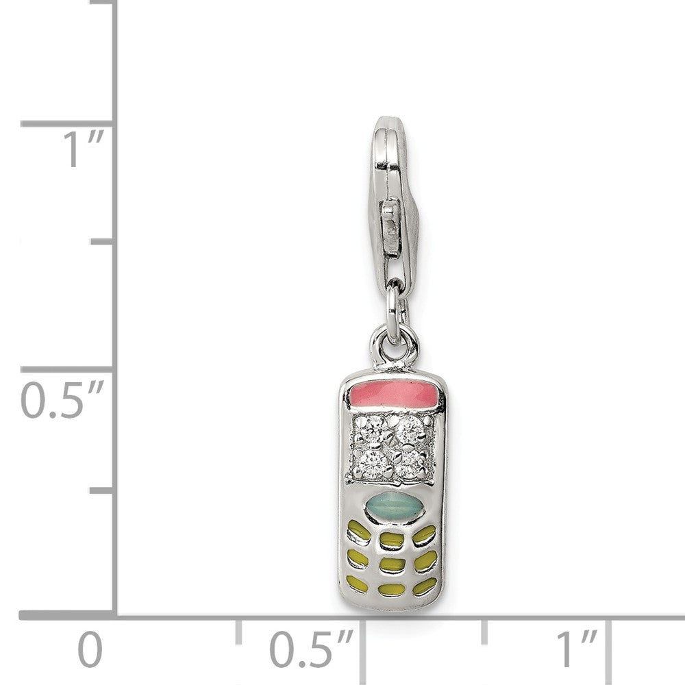 FJC Finejewelers Sterling Silver Cubic Zirconia and Enameled Cell Phone Charm