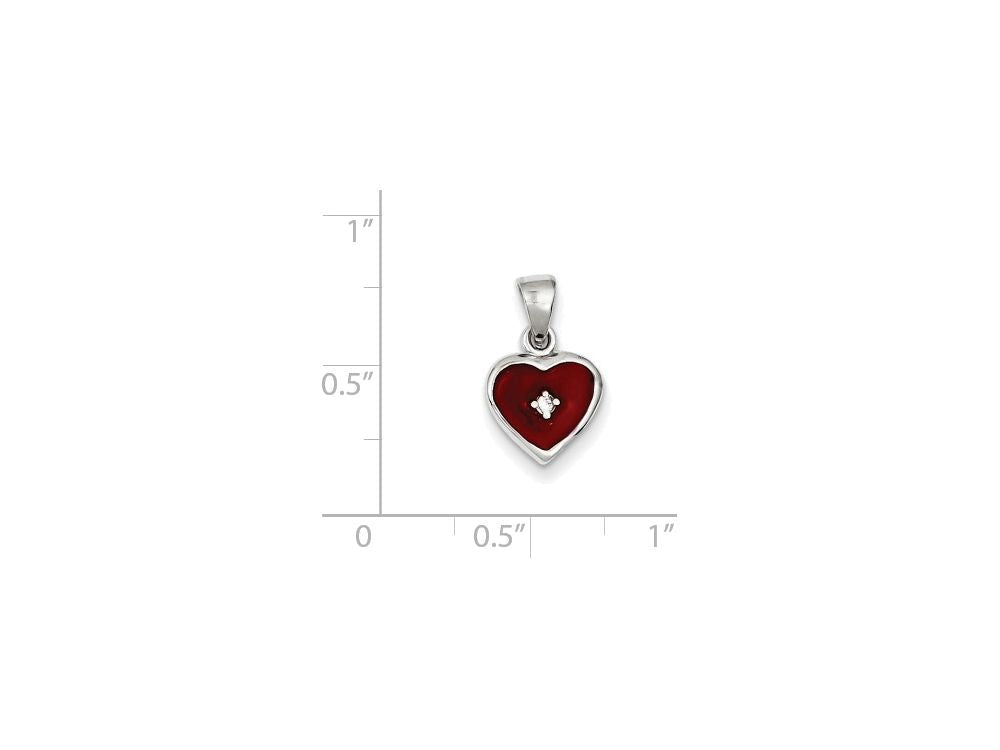 FJC Finejewelers Sterling Silver Cubic Zirconia Red Enamel Heart Pendant Necklace - Chain Included