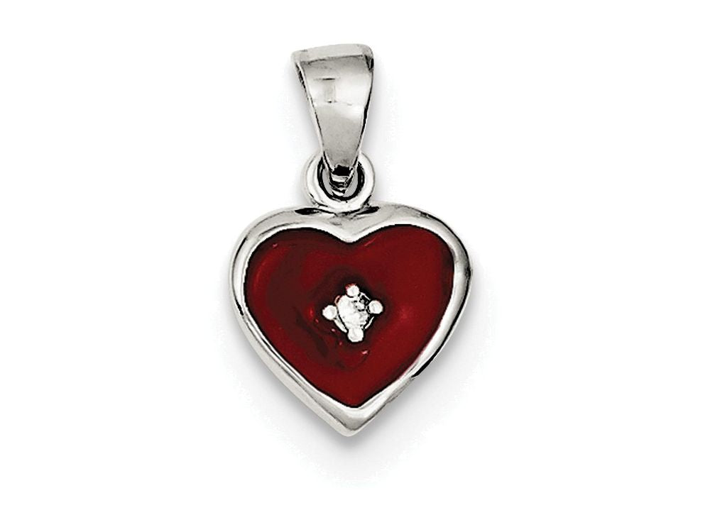 FJC Finejewelers Sterling Silver Cubic Zirconia Red Enamel Heart Pendant Necklace - Chain Included