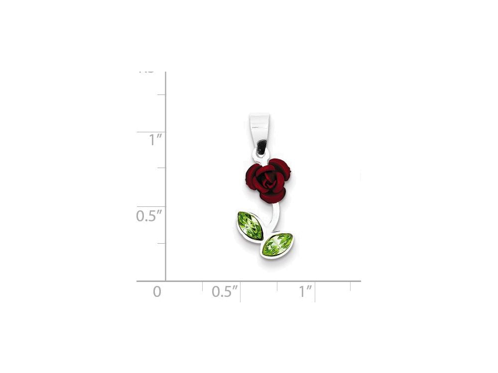 FJC Finejewelers Sterling Silver Red Enamel W/green Cubic Zirconia Rose Charm