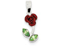 FJC Finejewelers Sterling Silver Red Enamel W/green Cubic Zirconia Rose Charm