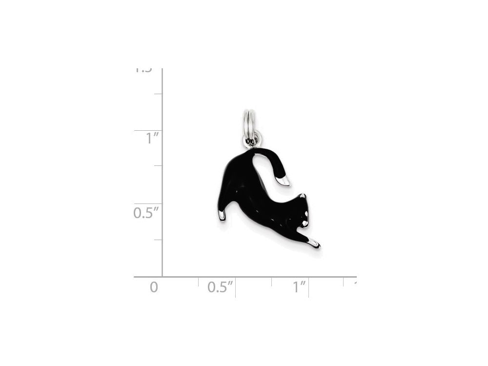 FJC Finejewelers Sterling Silver Black Enamel Cat Charm
