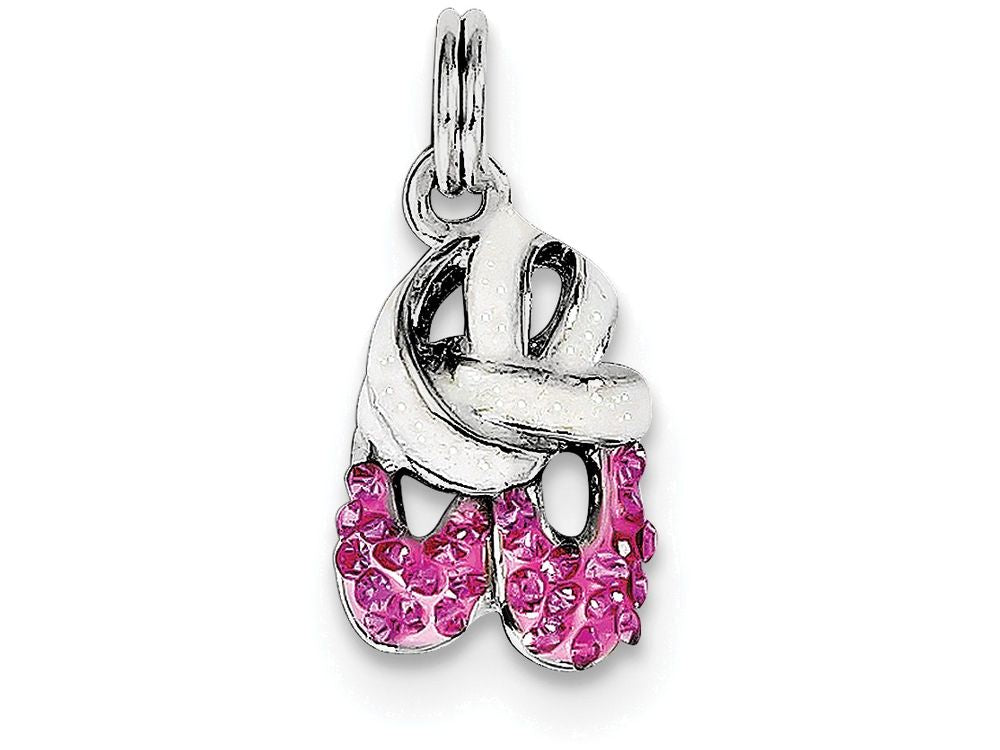 FJC Finejewelers Sterling Silver Pink Cubic Zirconia Enamel Ballet Slipper Charm