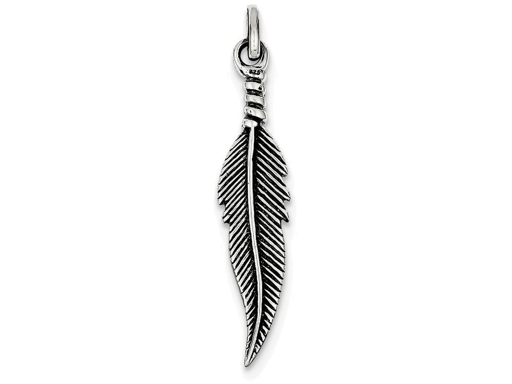 FJC Finejewelers Sterling Silver Antiqued Feather Pendant Necklace - Chain Included