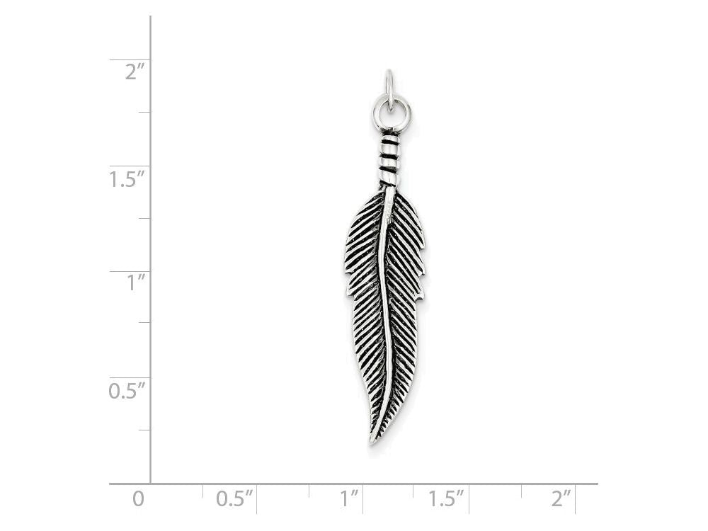 FJC Finejewelers Sterling Silver Antiqued Feather Pendant Necklace - Chain Included
