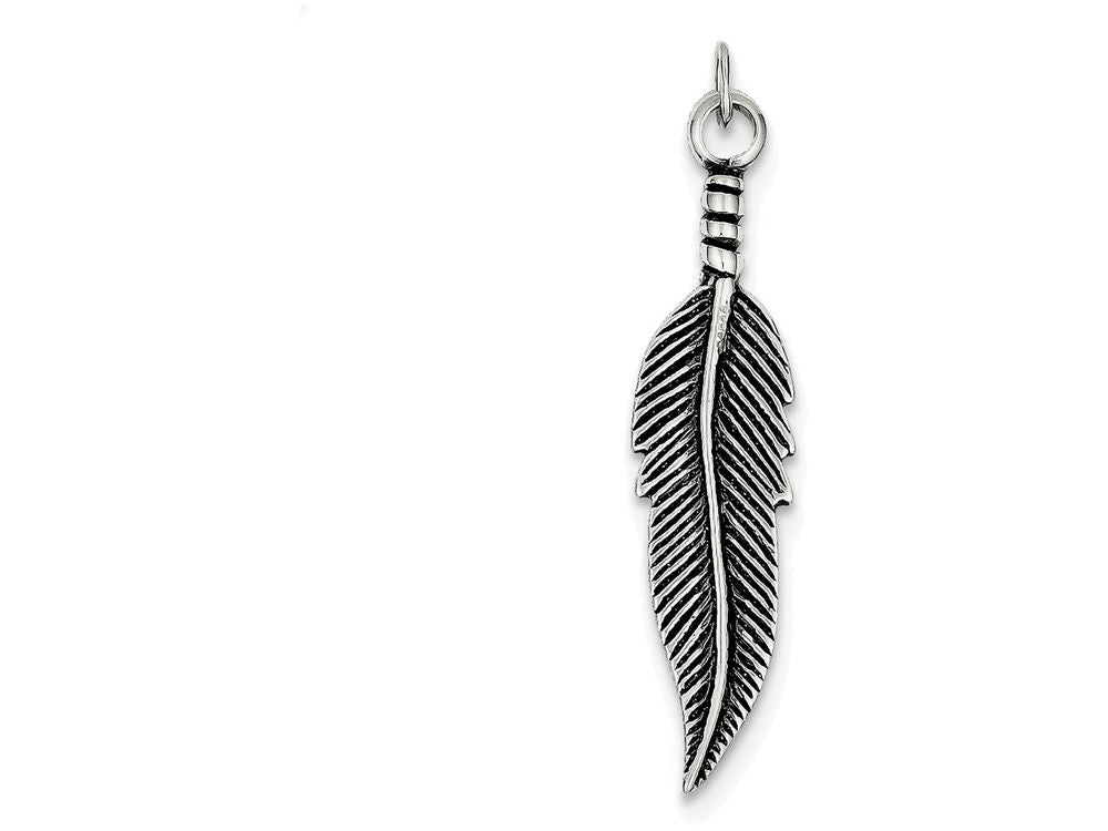 FJC Finejewelers Sterling Silver Antiqued Feather Pendant Necklace - Chain Included