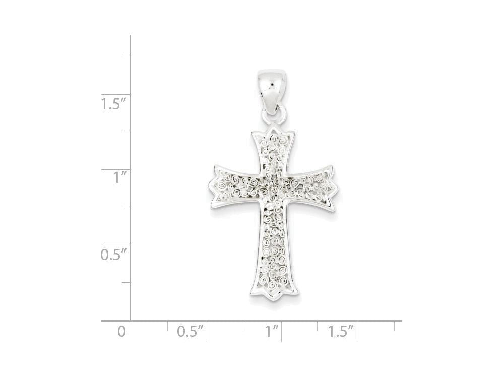 FJC Finejewelers Sterling Silver Polished Filigree Cross Pendant Necklace - Chain Included
