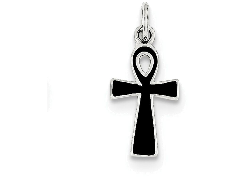 FJC Finejewelers Sterling Silver Black Enamel Cross Pendant Necklace - Chain Included