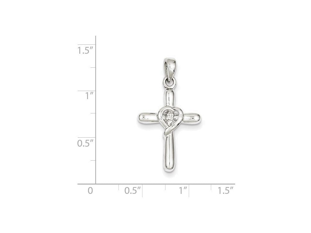 FJC Finejewelers Sterling Silver White Cubic Zirconia Heart Cross Pendant Necklace - Chain Included