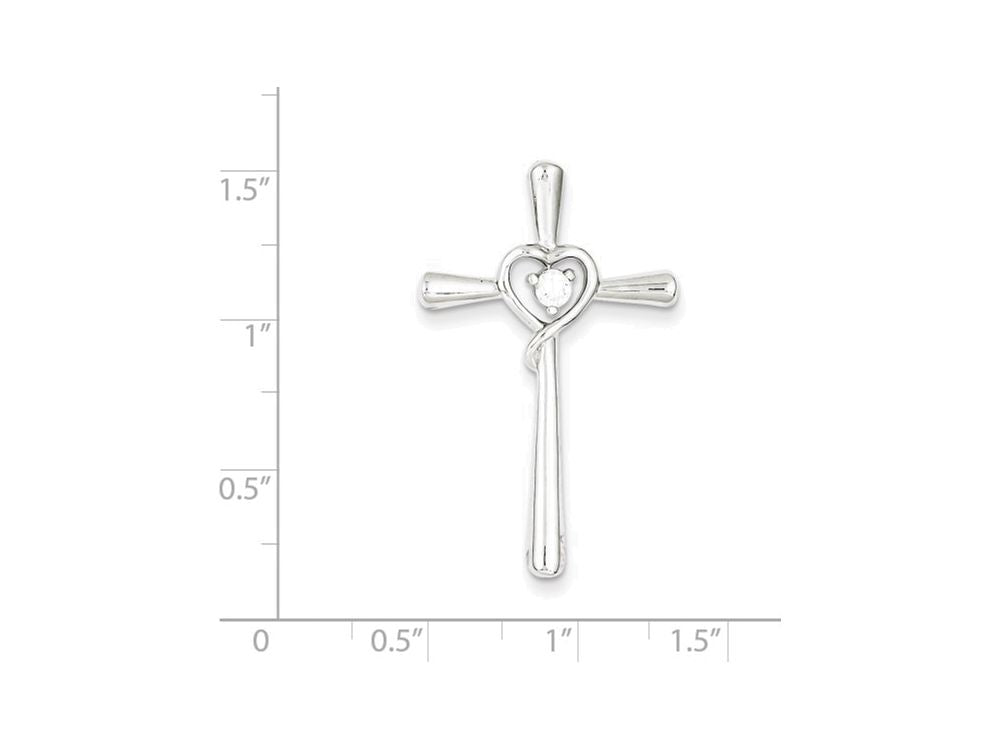 FJC Finejewelers Sterling Silver Cubic Zirconia In Heart Cross Pendant Necklace - Chain Included