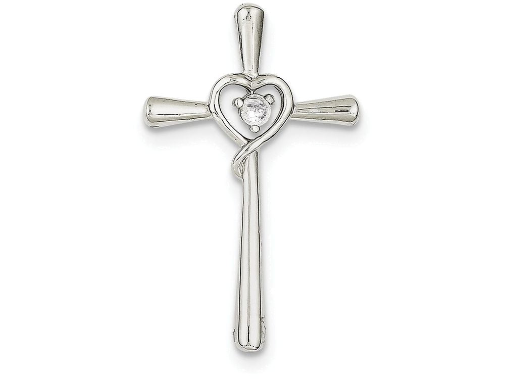 FJC Finejewelers Sterling Silver Cubic Zirconia In Heart Cross Pendant Necklace - Chain Included
