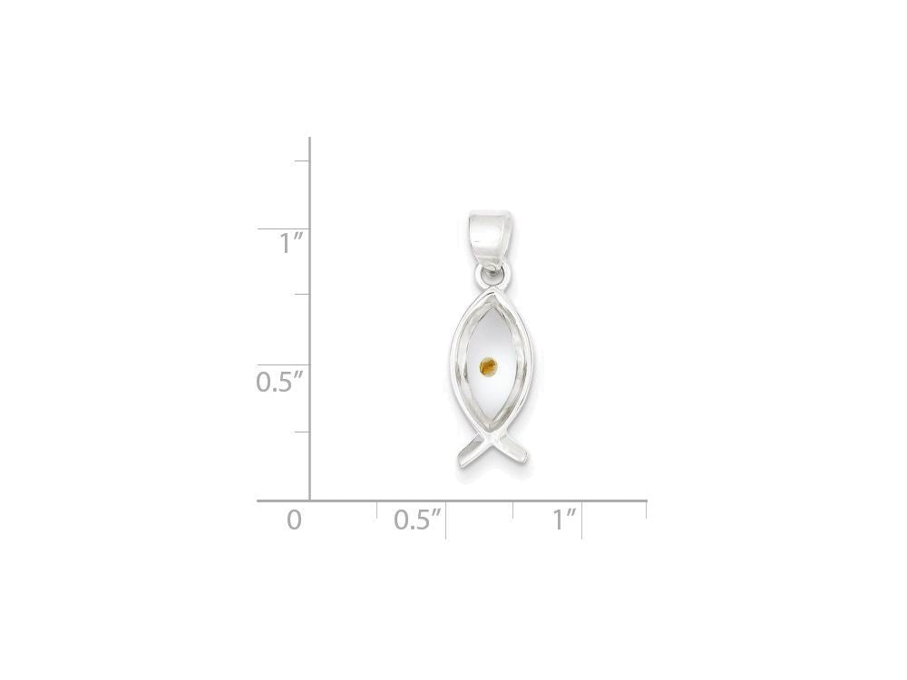 FJC Finejewelers Sterling Silver Enameled With Mustard Seed Ithicus Fish Pendant Necklace - Chain Included