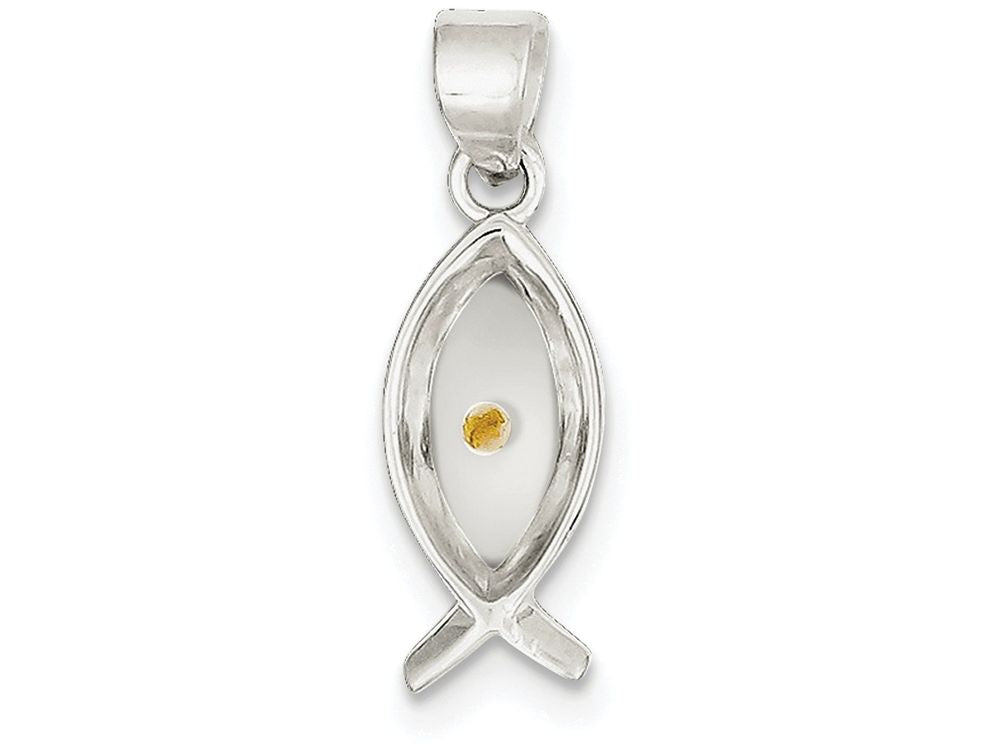 FJC Finejewelers Sterling Silver Enameled With Mustard Seed Ithicus Fish Pendant Necklace - Chain Included