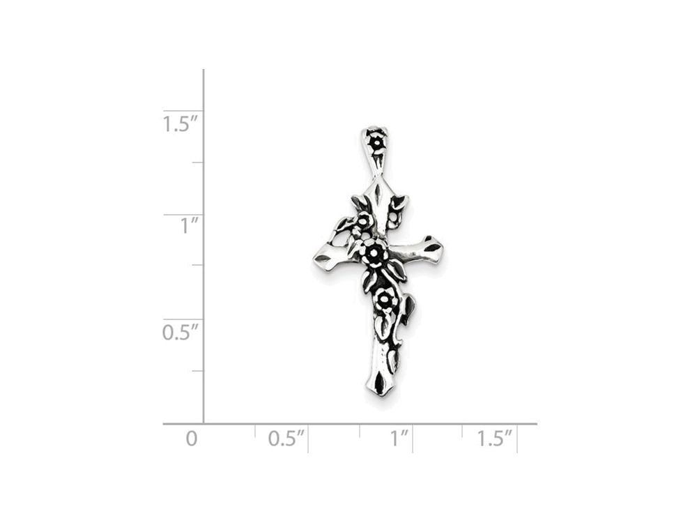 FJC Finejewelers Sterling Silver Antiqued Flowered Cross Pendant Necklace - Chain Included