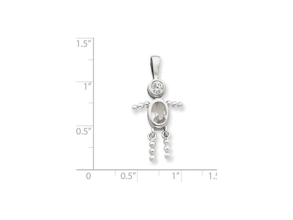 FJC Finejewelers Sterling Silver CZ and Glass April Themed Boy Pendant Necklace - Chain Included